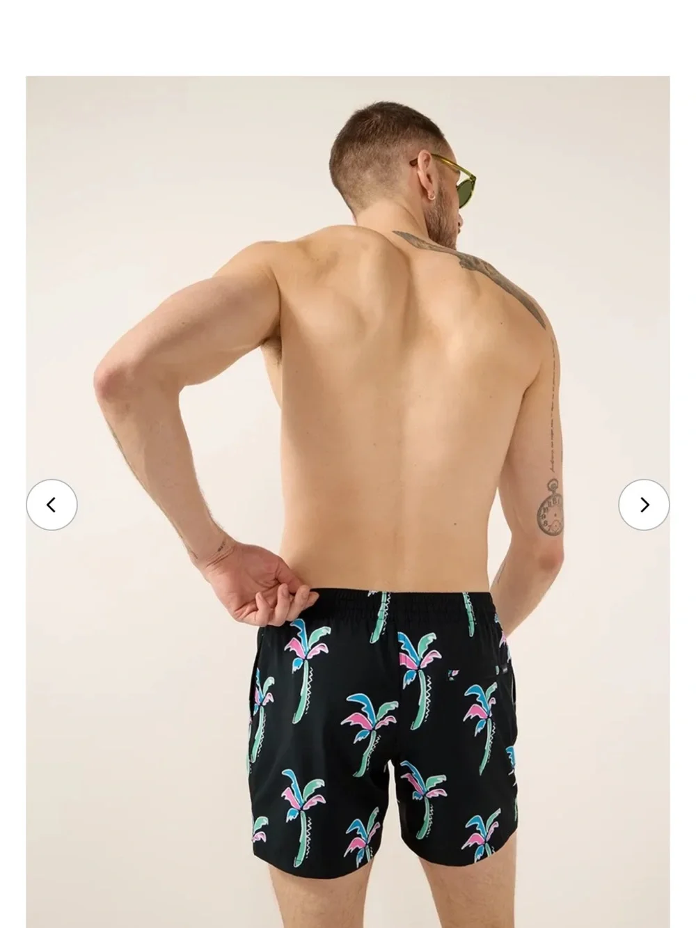 chubbies Black Swim Trunks with Blue, Pink & Teal Palm Print
